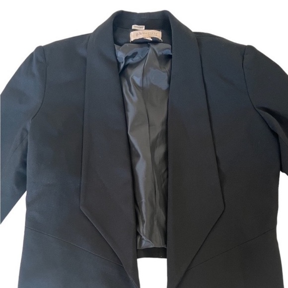 Philosophy Black Cropped Open Front Blazer Size 6 - Picture 2 of 5